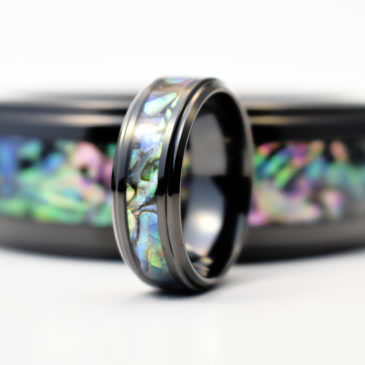 Father of Pearl Midnight Tungsten Carbide Metal Abalone Inlay Ring