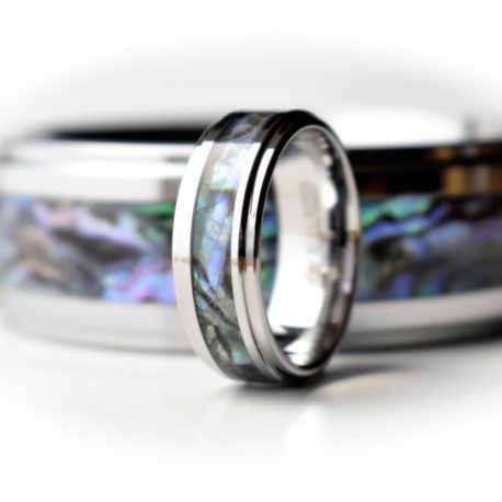 Father of Pearl Tungsten Carbide Metal Abalone Inlay Ring