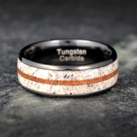 Tungsten Carbide Finger Ring Inlaid with Natural Antler and Koa Wood
